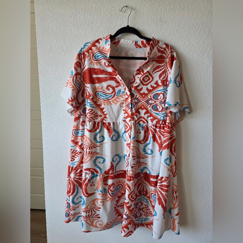 SHEIN Curve Multicolor Patterned Button Dress